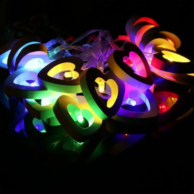 LED Wooden Heart String Lights Christmas Party Decoration