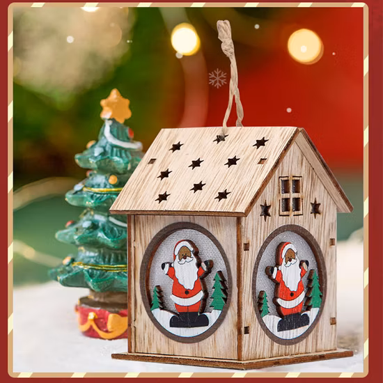 Maison en bois à monter soi-même, décoration d'arbre de noël, lumière LED, ornements suspendus, maison en bois