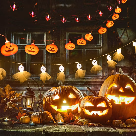 Guirlande lumineuse LED, série chauve-souris effrayante, lumières décoratives de vacances, araignée, citrouille d'Halloween, vente en gros
