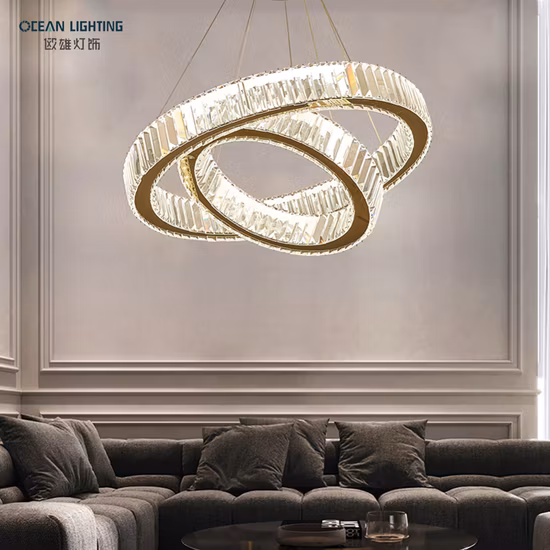 Océan éclairage contemporain de luxe moderne LED décoration intérieure grand cercle LED cristal suspension