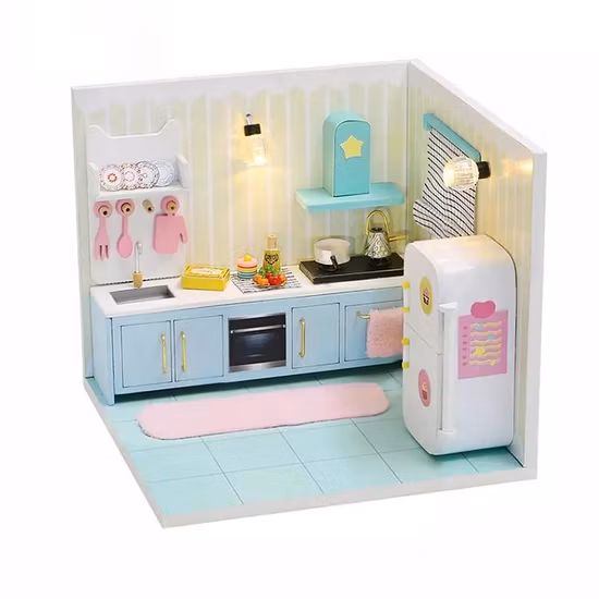Maison de poupée Miniature avec fenêtre extérieure de jardin, petite maison de poupée avec lumière LED