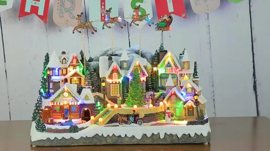 Décoration d'intérieur de Noël éclairée par LED musicale avec scène de salle du Père Noël et Casse-Noisette
